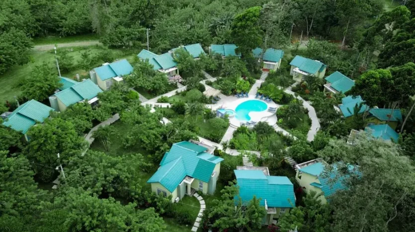 Aerial view of the bungalows at Corinto Pearl, La Ceiba