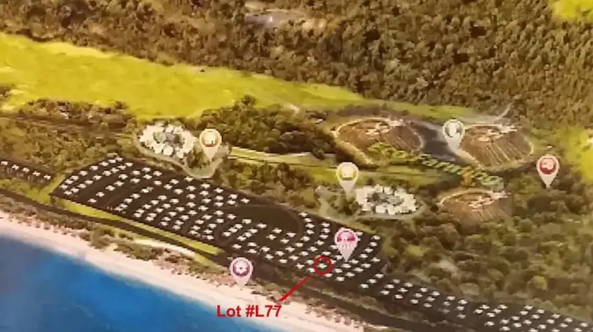Plano aéreo de Trujillo Beach Eco Development con el lote L77
