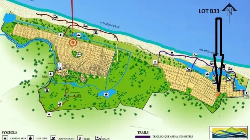 Master plan of Trujillo Beach Eco-Resort with lot B33 marked