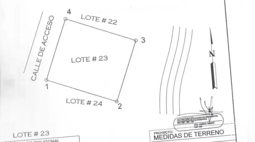 Survey plan of Lot 23 in Corinto Pearl Development, La Ceiba