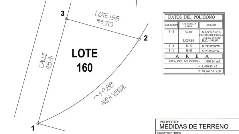 Survey plan of lot 160 in Trujillo Beach Eco Development