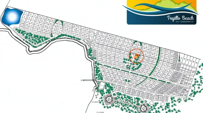 Site plan of Trujillo Beach Eco Development with lot 160 marked