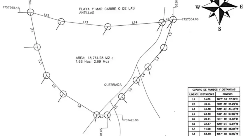 Plano del terreno en Betulia, Santa Fe, Colón