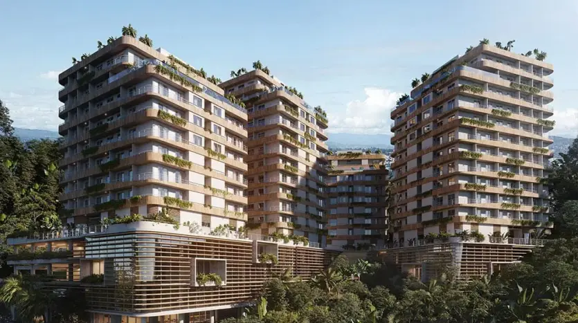 Render de las torres de Duna Residences en St. John's Bay, Roatán