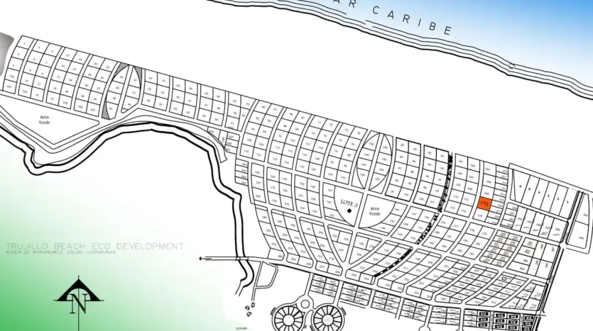 Site plan of Trujillo Beach Eco Development with lot 172 marked