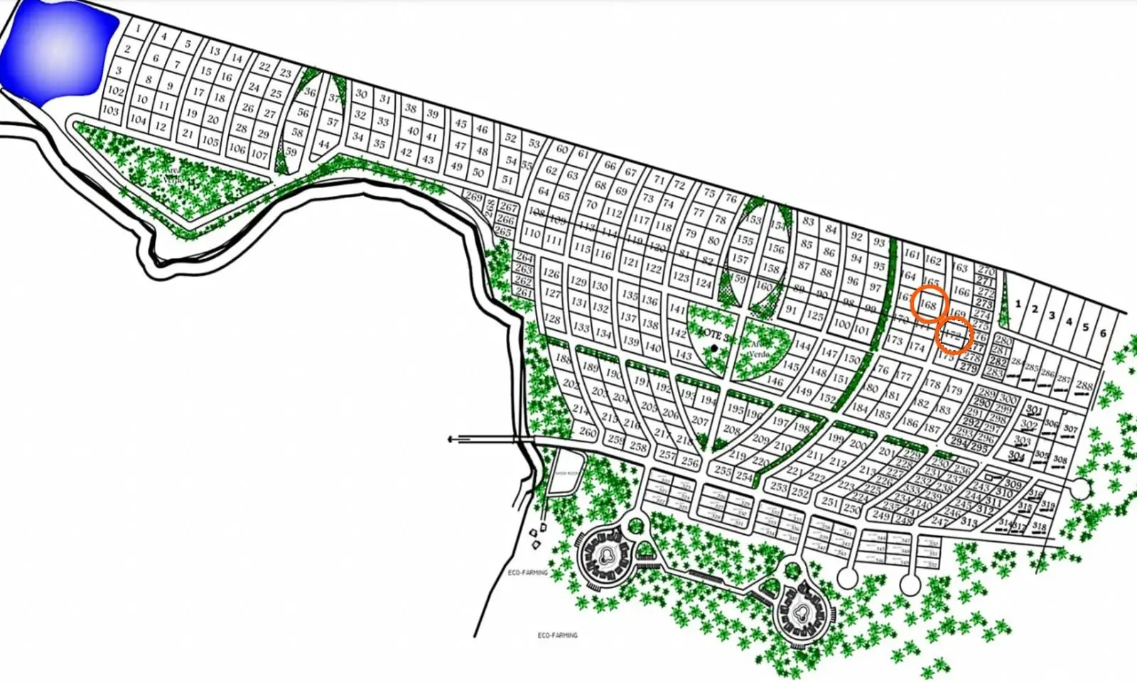 Site plan of Trujillo Beach Eco Development with lot 172 marked