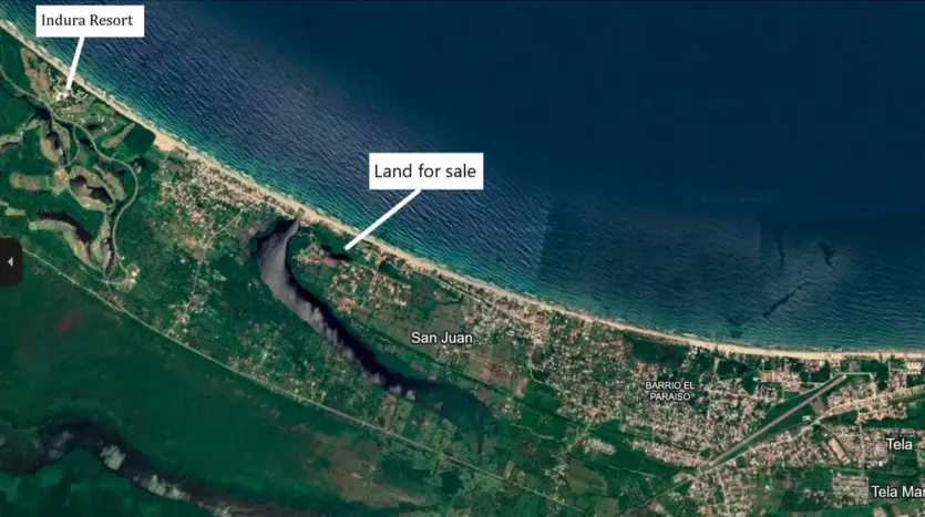 Map locating the land for sale near Indura Resort, Tela Bay