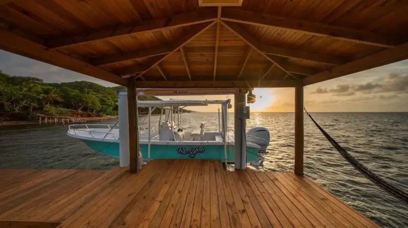 Covered pavilion at the end of the dock