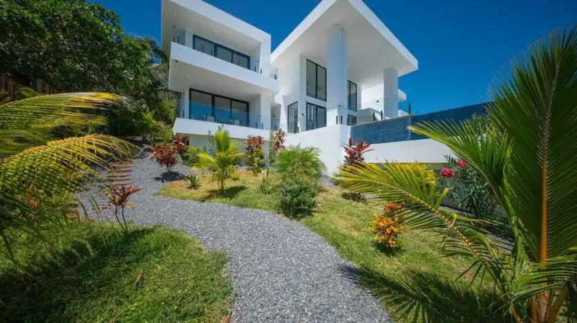 Garden path to the modern facade