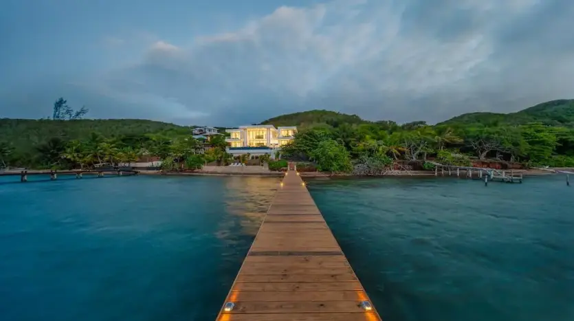 Private dock looking back to the villa