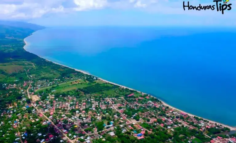 Aerial view of Trujillo town and bay