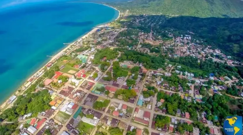 Aerial view of Trujillo town and the coast