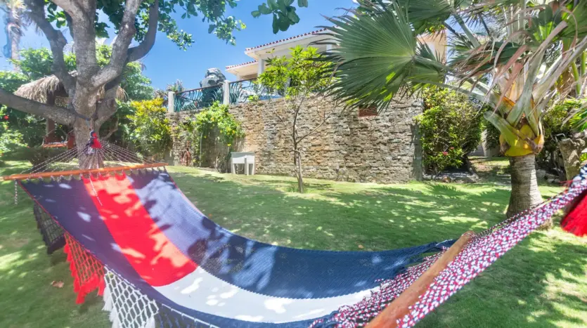 Tropical garden with hammock
