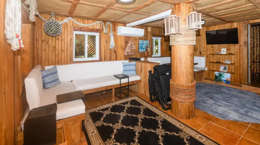 Guest apartment living area in tropical wood