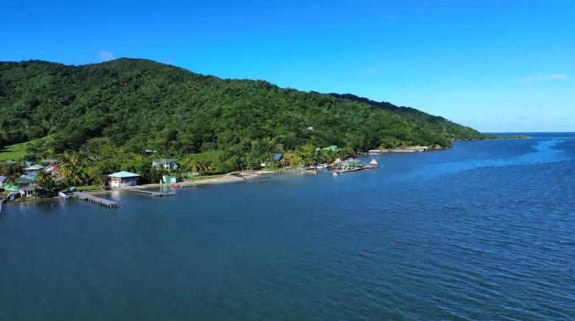 Guanaja coast with docks