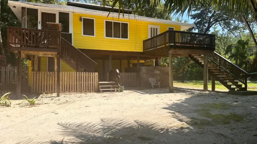 Front of the raised cabana with two outdoor stairways