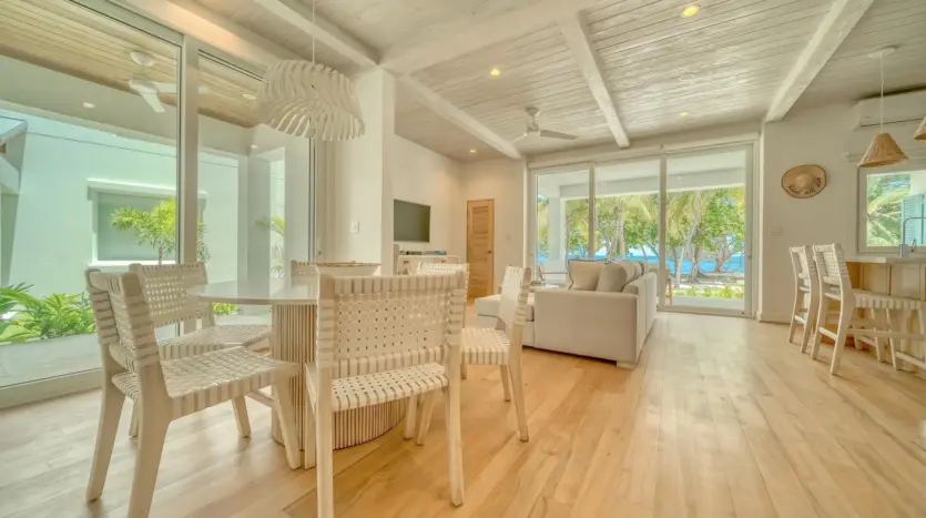 Dining area with sliding doors, sample unit