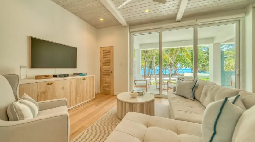 Living room opening to the terrace, sample unit