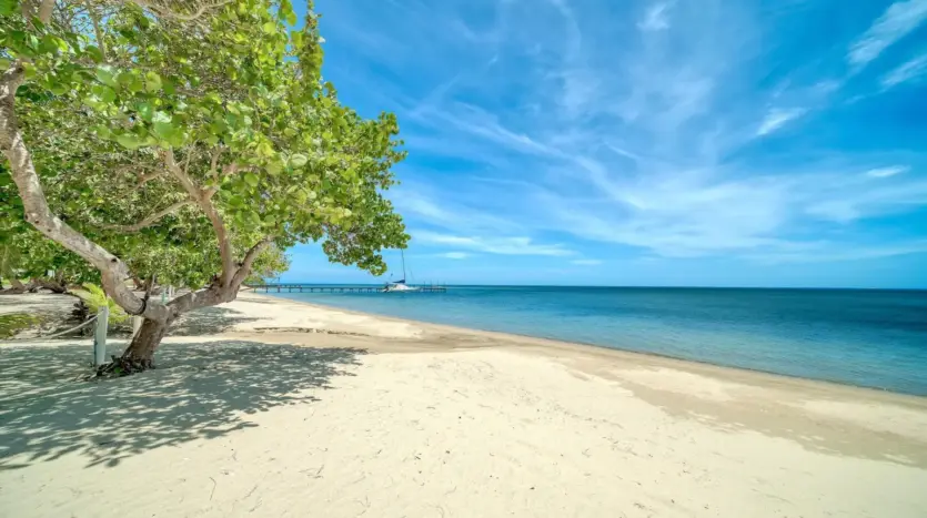 White sand beach in front of the community